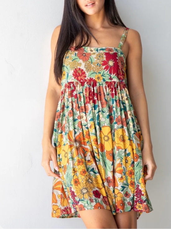 NATURAL LIFE Dresses & Skirts - Natural Life Patti Dress Gold Vintage Floral Rayon Babydoll Boho Sundress Size S